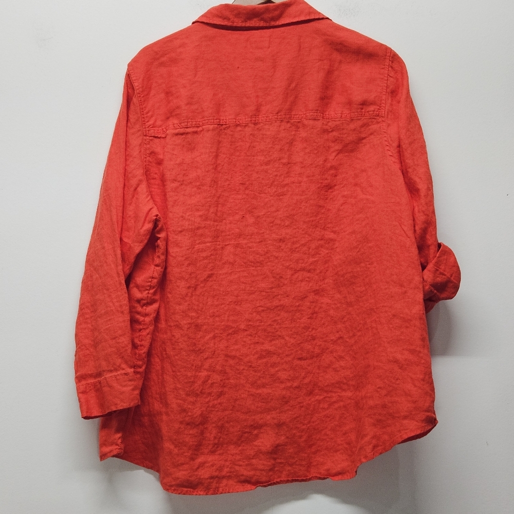 Sigrid Olsen Button Up Shirt Linen Plus 2X Rolled Tab Sleeve Coastal Lagenlook - Picture 9 of 11